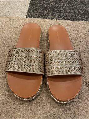 Andiamo Gold Embellished Slide Sandals - Women's